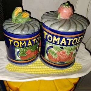 Campbell soup ceramic containers.
